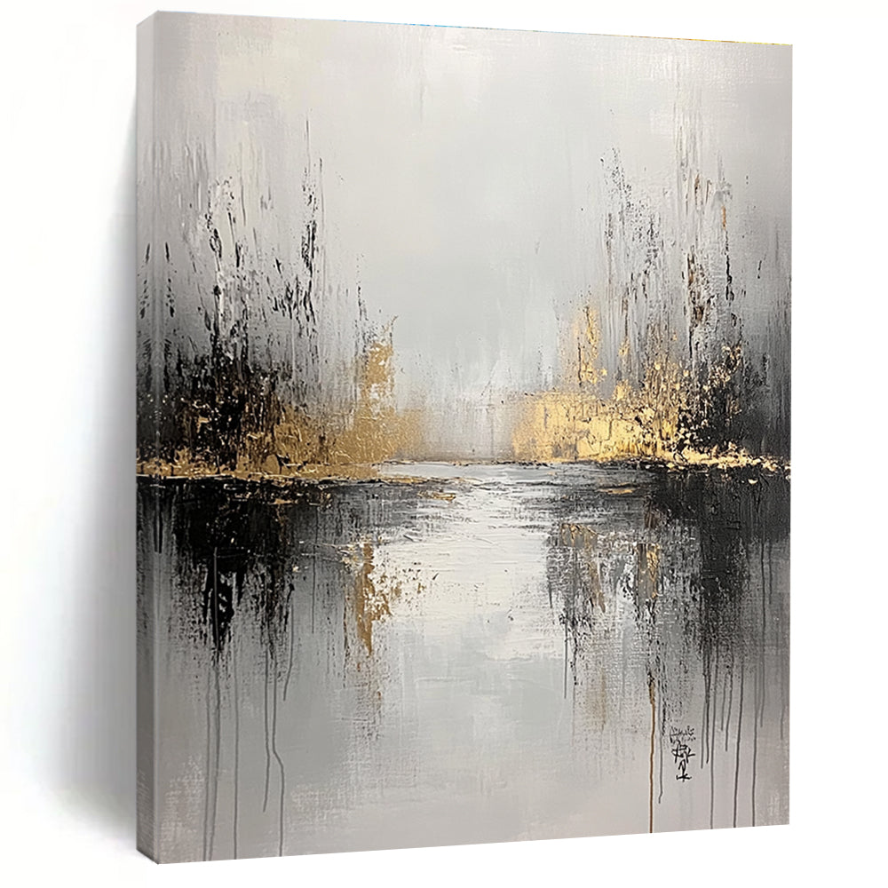 Grey and Gold River Abstract for Serene Home Library & Luxury Spa Retreat STSC396