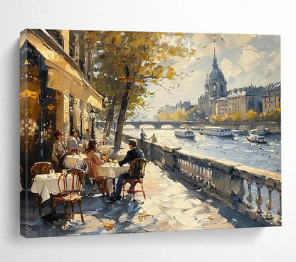 Parisian Riverbank Café Art for Travel - Inspired Restaurant DLZ3050