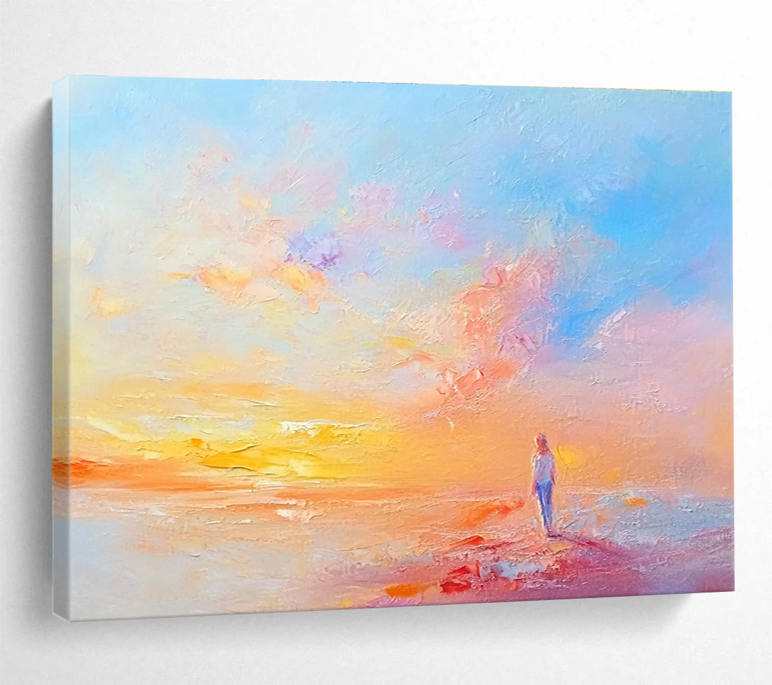 Solitary Figure at Sunset Art for Coastal Home Bedroom & Romantic Restaurant SC281