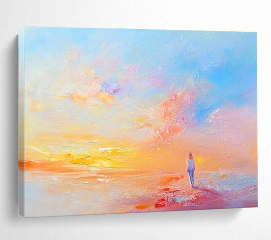 Solitary Figure at Sunset Art for Coastal Home Bedroom & Romantic Restaurant SC281