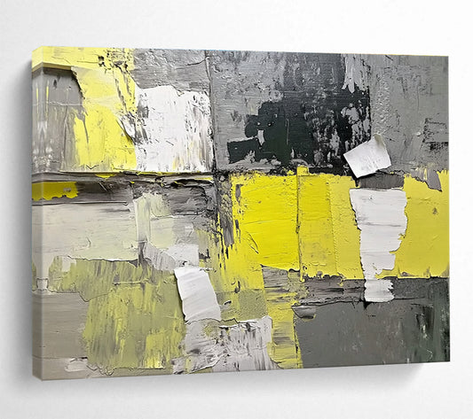 Yellow - Gray Collage Abstract Art for Industrial - Style Café & Modern Art Studio SC240