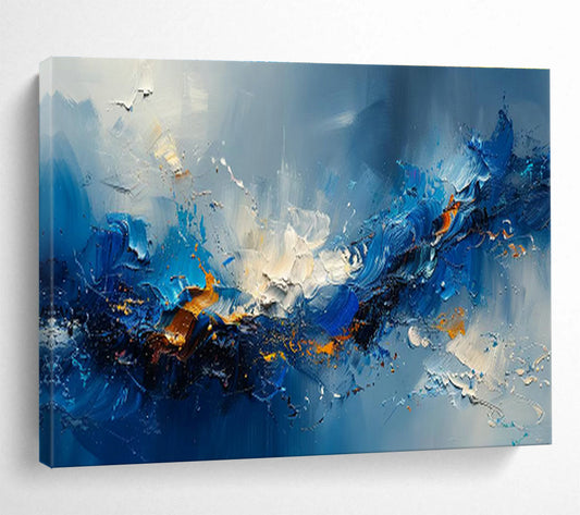 Dynamic Blue Abstract Wave Art for Modern Office Break Rooms DLZ3088
