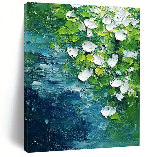 Textured Green and White Abstract Nature Art for Eco - Friendly Home & Artistic Home Studio STSC1477