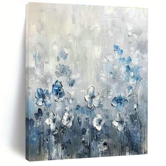Blue and White Flower Oil Painting for Romantic Bedroom & Floral - Themed Café DLZ1988