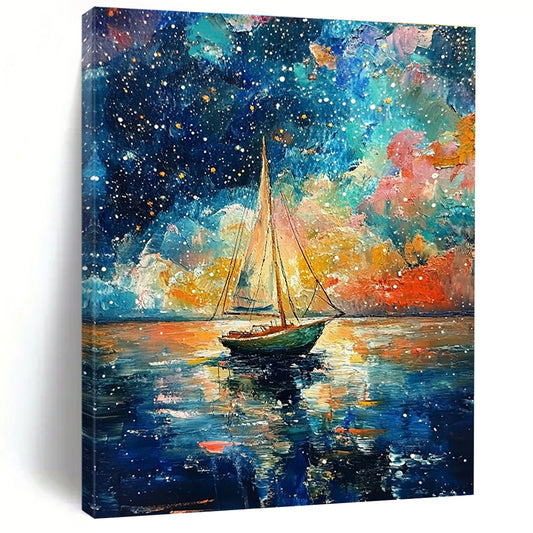 Starry Night Sailboat for Dreamy Guest Room & Cosmic - Themed Bar STSC1199