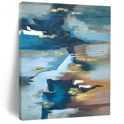 Blue - Gold - Brown Abstract Art for Riverside Residence & Sophisticated Lounge DLZ1903