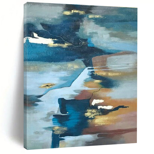 Blue - Gold - Brown Abstract Art for Riverside Residence & Sophisticated Lounge DLZ1903