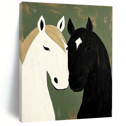 Black and White Horses  Minimalist Equine Art for Scandinavian - Style Home & Bohemian - Inspired Bedroom STSC1453