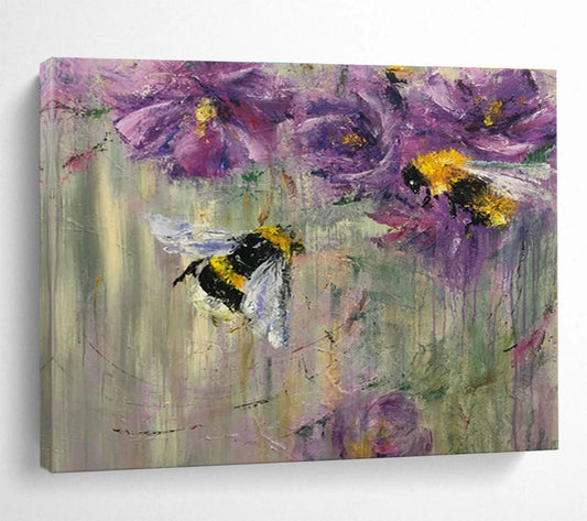Bumblebee & Purple Flower Oil Painting for Charming Garden Cafés DLZ3102