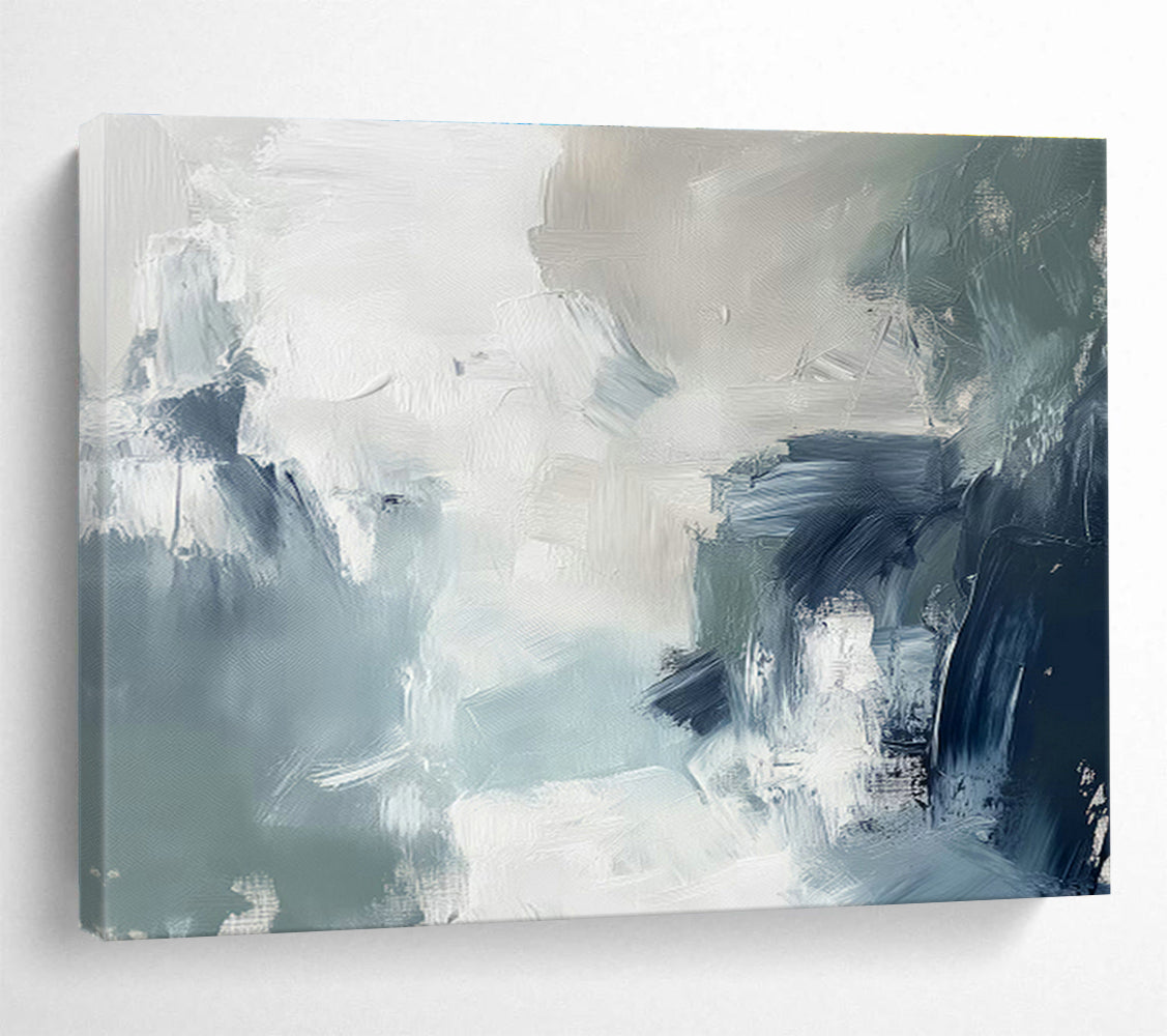 Gray - White - Blue Abstract Art for Coastal Home Living Room Accents DLZ2620