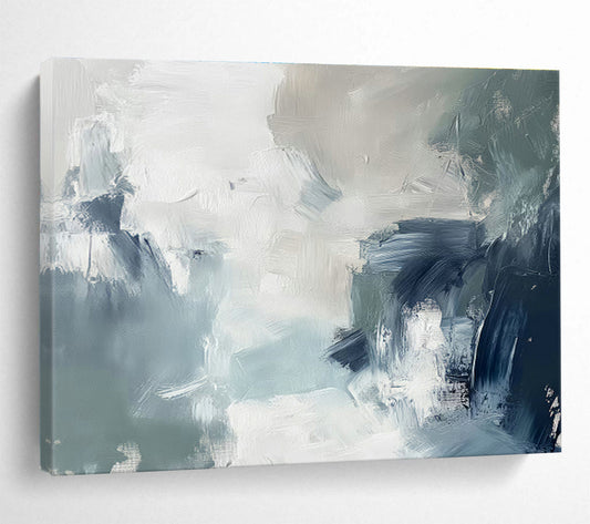 Gray - White - Blue Abstract Art for Coastal Home Living Room Accents DLZ2620