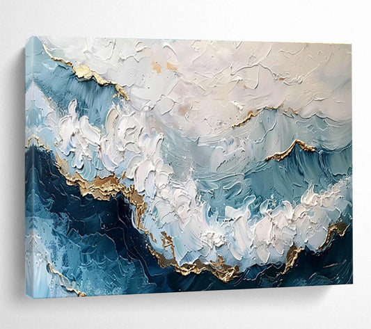 Blue - Gold Ocean Wave Abstract Art for Relaxing Bathroom DLZ2731