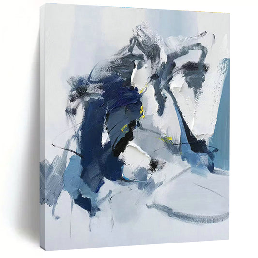 Blue - Gray Abstract Art with Yellow Accents for Modern Office & Art Gallery DLZ0790