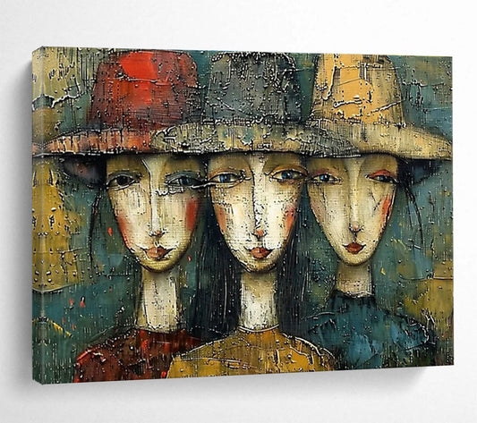 Hat - Wearing Figures Art for Bohemian - Style Coffee Shop Nooks DLZ3147