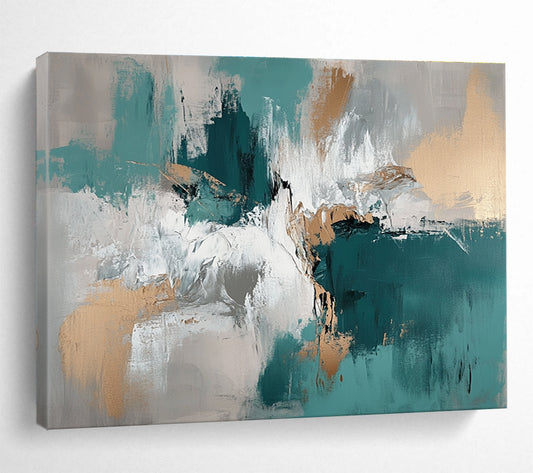 Teal - Gold Abstract Fusion Art for Luxury Hotel Ballroom & Upscale Home Dining Room SC243