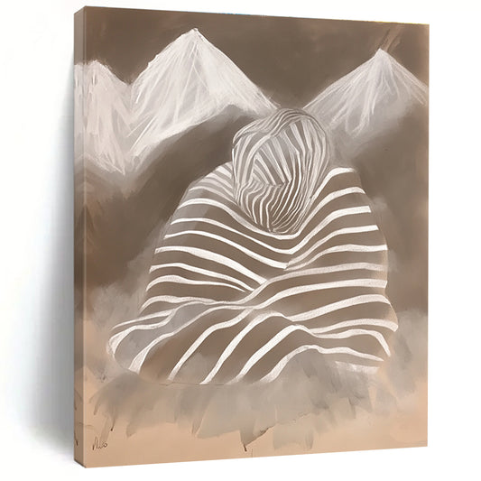 Striped Figure and Mountains Surreal Art for Avant - Garde Gallery & Thought - Provoking Home Office STSC1474
