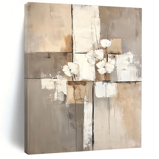 Abstract Flowers in Neutrals for Scandinavian - Style Bedroom & Sophisticated Home Library STSC431