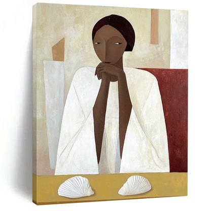 Woman in White with Shells Art for Coastal Home & Serene Meditation Room STSC1115