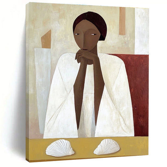 Woman in White with Shells Art for Coastal Home & Serene Meditation Room STSC1115