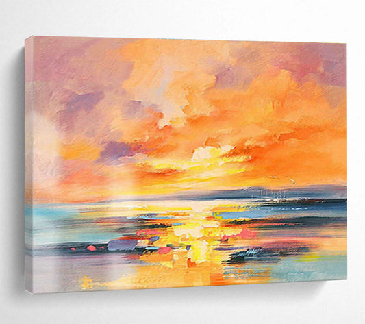 Vivid Seaside Sunset Abstract Art for Coastal - Themed Living Room DLZ2803