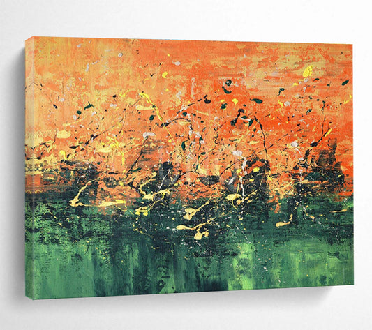 Orange - Green Splatter Abstract Art for Artistic Studio DLZ2729