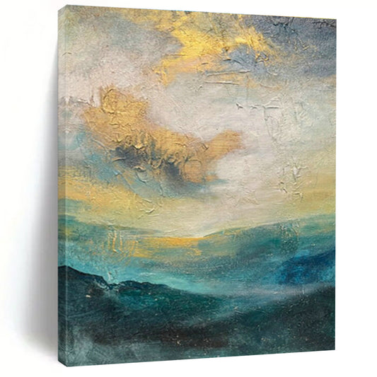 Gold - Blue Landscape - Inspired Abstract Art for Coastal Villa & Art - Themed Café DLZ1901