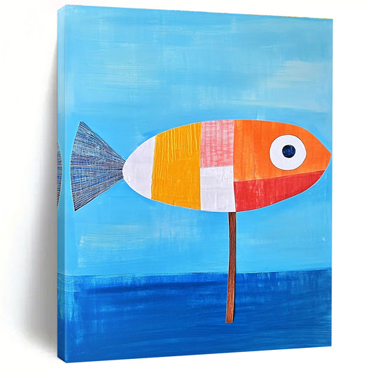 Patchwork Fish on Stick for Quirky Coastal Restaurant & Art - Loving Beach House STSC996