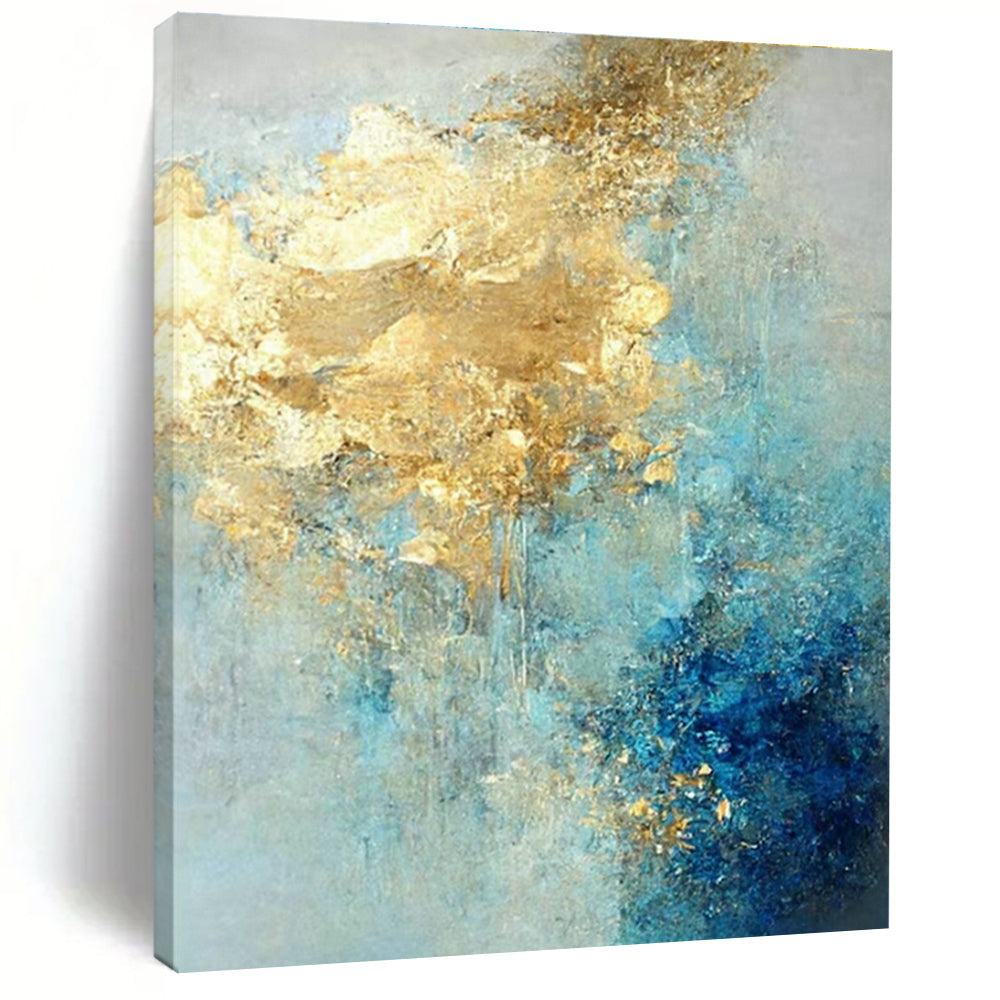 Gold - Blue Abstract Art for Luxury Beachfront Resort & Upscale Art Lounge DLZ1922
