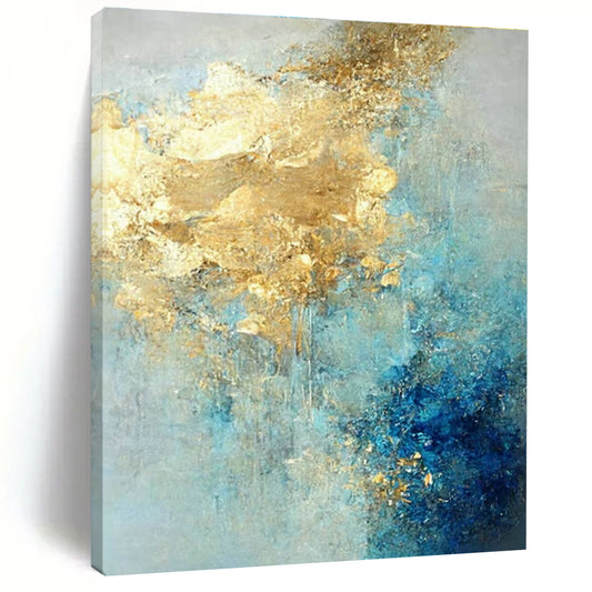 Gold - Blue Abstract Art for Luxury Beachfront Resort & Upscale Art Lounge DLZ1922