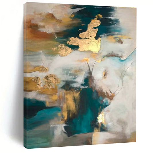 Blue - Gold - White Abstract Art for Coastal Luxury Home & High - End Art Lounge DLZ1899