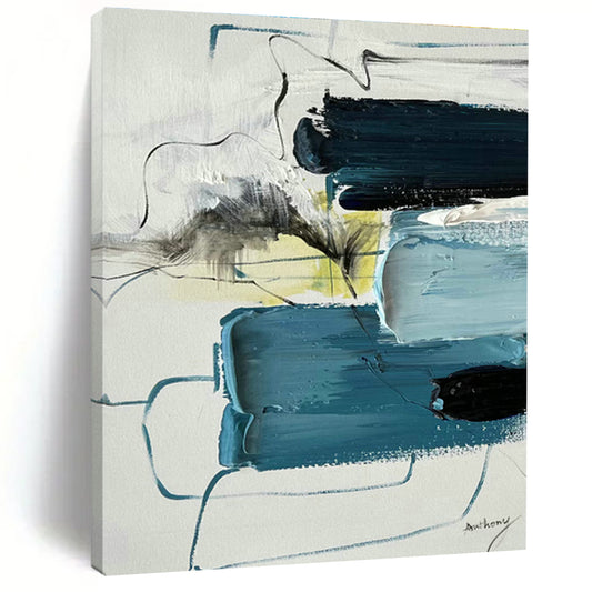 Blue - Gray Line Abstract Art for Urban - style Library & Modern Apartment Living Room DLZ0789