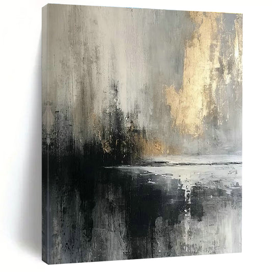 Gray - Gold Ink - Style Landscape Abstract Art for Urban Art Studio & Cultural Heritage Center DLZ1915