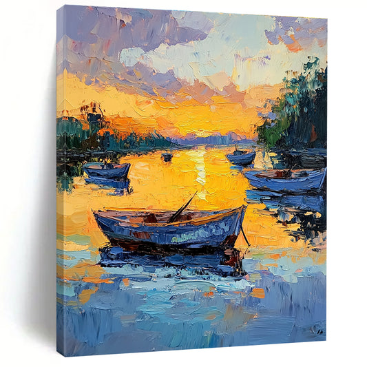 Sunset Boats on the Lake Art for Lakeside Resort & Cozy Cottage Living Room STSC1389