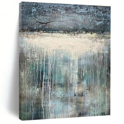 Blue - White Drip Abstract Art for Bohemian - Style Gallery & Serene Meditation Room DLZ0764
