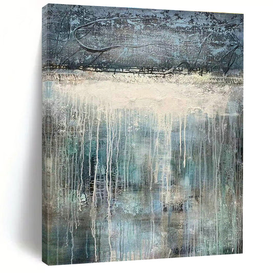 Blue - White Drip Abstract Art for Bohemian - Style Gallery & Serene Meditation Room DLZ0764