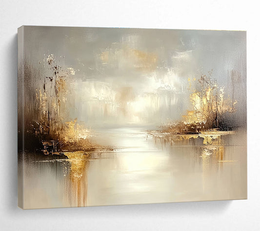 Golden Lake Landscape Art for High - End Golf Club House & Luxurious Lakeside Villa Bedroom SC117