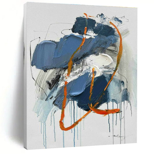 Blue - Orange Drip Abstract Art for Creative Studio & Trendy Rooftop Bar DLZ0818