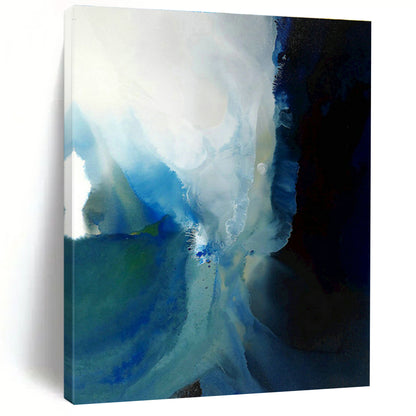 Blue - White Ink Abstract for Contemporary Art Studio & Calming Spa Waiting Room DLZ0948