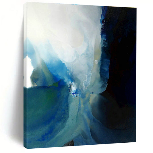 Blue - White Ink Abstract for Contemporary Art Studio & Calming Spa Waiting Room DLZ0948