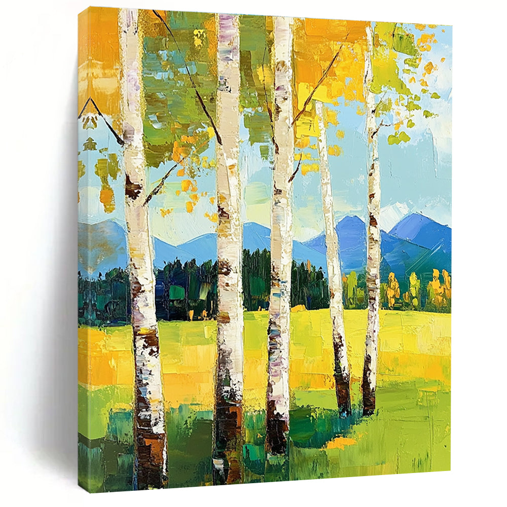 Summer Birch Trees and Mountains for Bright Home Office & Alpine - Style Lodge STSC871