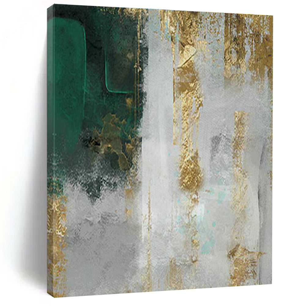 Green and Gold Abstract Art for Opulent Hotel Suite & Nature - Loving Art Collector’s Home DLZ2218