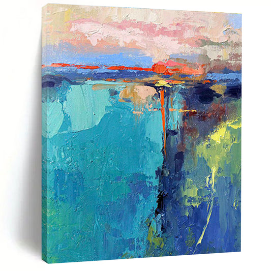 Pink - Blue Coastal Abstract Art for Beachfront Restaurant & Yacht Club DLZ1037