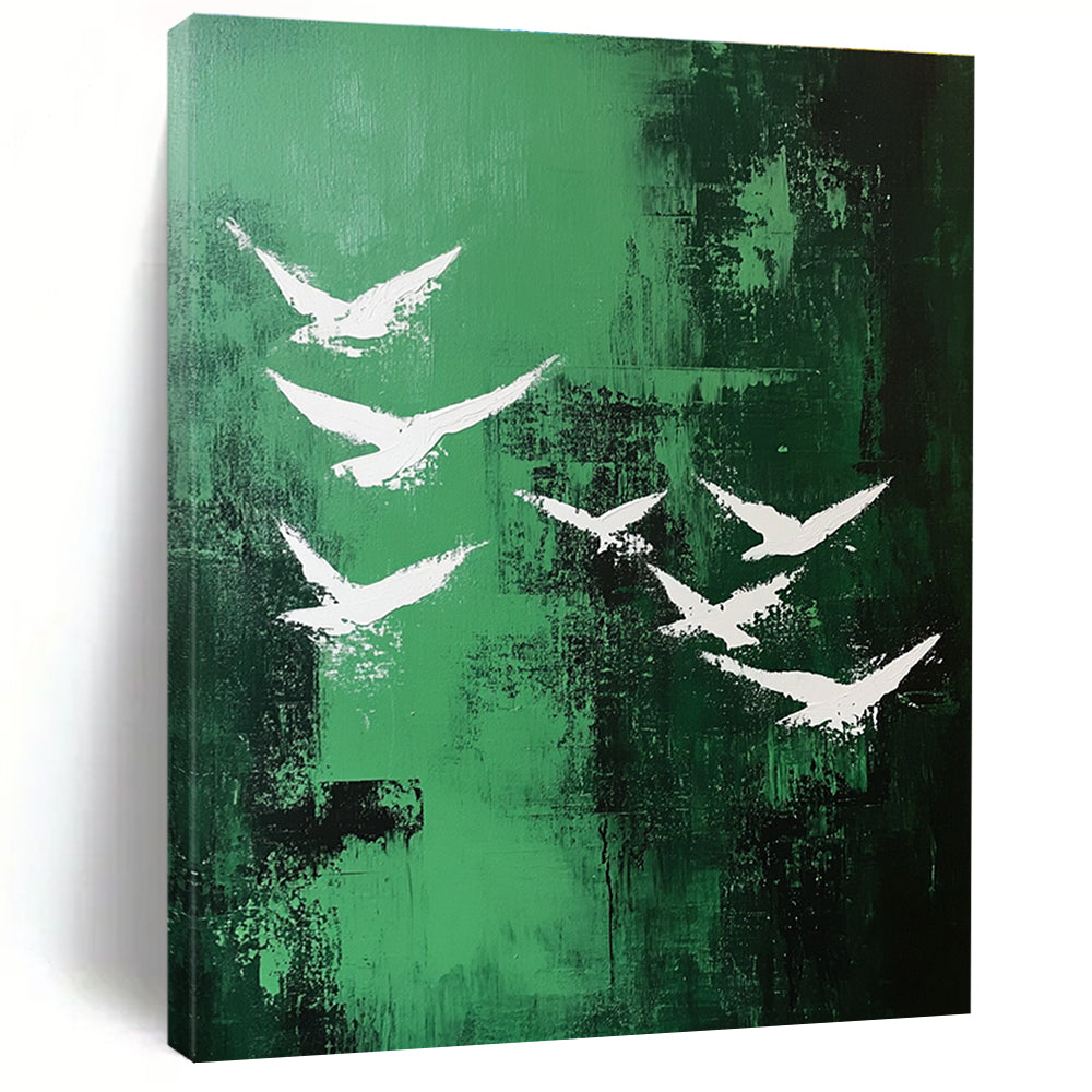 White Birds on Green for Nature - Themed Café & Serene Outdoor - Inspired Living Room STSC362