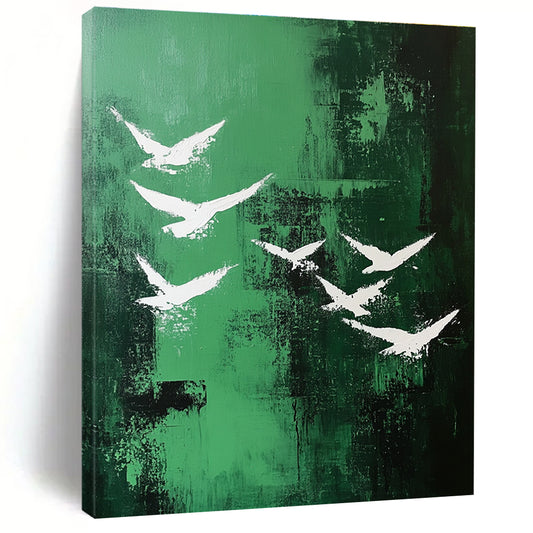 White Birds on Green for Nature - Themed Café & Serene Outdoor - Inspired Living Room STSC362