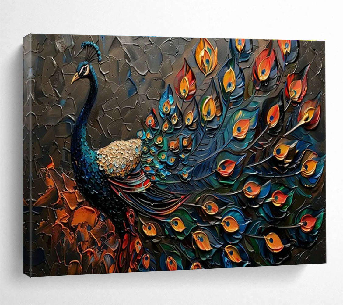 3D Peacock Palette Knife Art for High - End Asian - Inspired Spa Lobbies DLZ3191