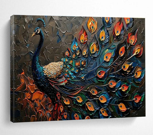 3D Peacock Palette Knife Art for High - End Asian - Inspired Spa Lobbies DLZ3191