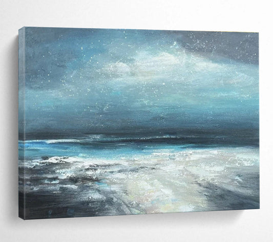 Blue - Tone Starry Sea Oil Painting for Coastal - Inspired Bedrooms DLZ2495