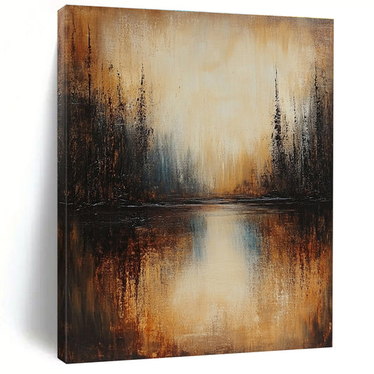 Warm - Toned Abstract Forest Lake for Cozy Cabin Living Room & Nature - Themed Art Gallery STSC168
