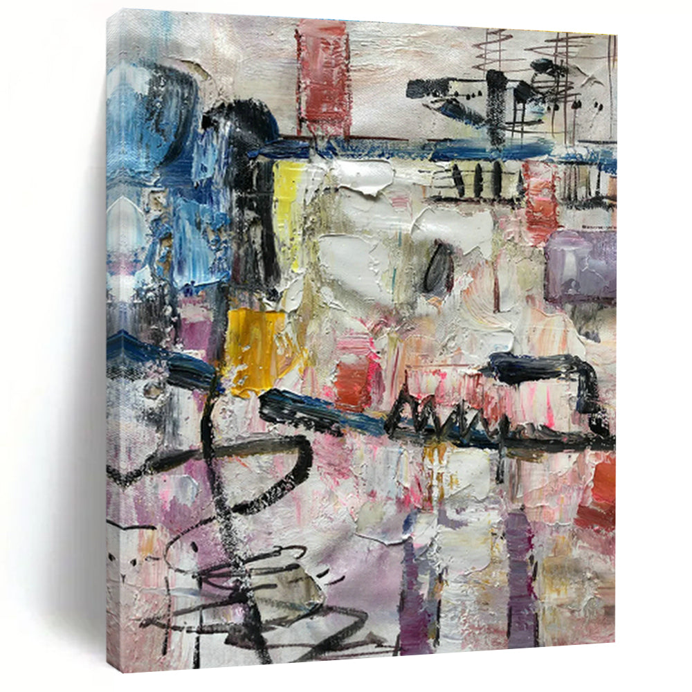 Colorful Abstract Collage Painting for Bohemian Café & Art Studio Break Area DLZ1301