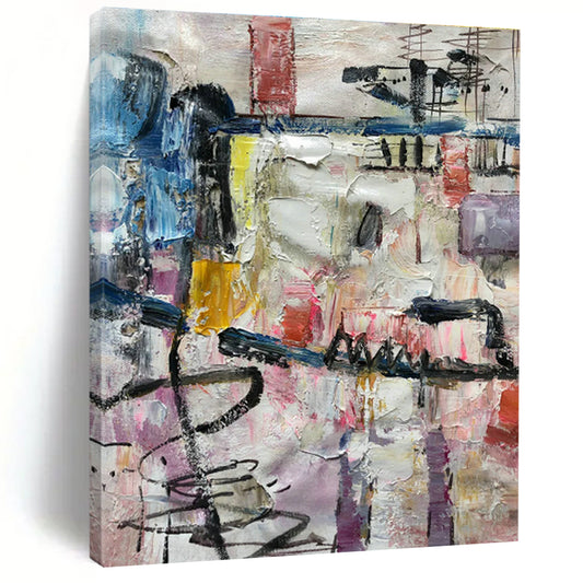 Colorful Abstract Collage Painting for Bohemian Café & Art Studio Break Area DLZ1301